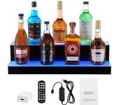 Succebuy expositor de botellas de alcohol led 24 pulgadas, estante comercial 2 niveles con soporte para whisky 2 niveles y estantes acrílicos