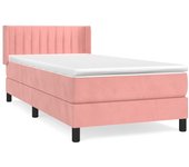Cama con somier tapizado y colchón de terciopelo rosa 90x190 cm