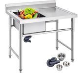 Succebuy fregadero cocina acero inoxidable no magnético 1 compartimento, 16x15,5x10, enorme con plataforma a derecha, granja, café tienda, hospital