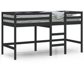 Cama alta de niños | cama individual escalera madera maciza pino negra 80x200 cm cfw52290