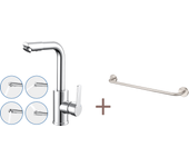Auralum max grifo lavabo con caño giratorio,grifo baño rotación 360°, cromado+60cm toallero baño autoadhesivo o perforación,inox