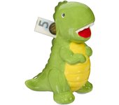 Relaxdays hucha dinosaurio, para propinas, huchita con ranura para billetes y monedas, 19x10x15,5 cm, cerámica, verde