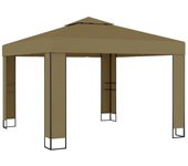 Cenador con doble techo gris taupe 3x3x2,7 m 180 g/m2