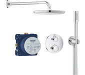 Grohe grohtherm conjunto de ducha empotrada con mezclador termostático, ducha mural xxl 250 y teleducha, cromo (34727000-xxl2)