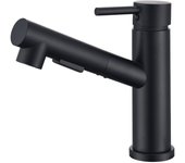 Grifo mezclador de cocina con pulverizador extraíble, grifo de cocina de 2 chorros, grifo mezclador de fregadero de acero inoxidable duradero, negro