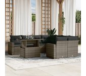 Conjunto de muebles de jardín vidaxl de 9 piezas con cojines grises de mimbre