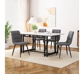Mesa de comedor para 4 a 6 cubiertos con diseño de mármol - mdf + patas de metal negro - blanco