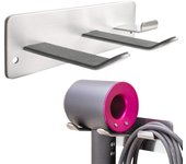 Soporte para secador, soporte de pared compatible con todos los secadores de pelo, organizador de espacio para baño/peluquería (plateado)