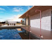 Columna de ducha exterior para jardín y piscina, monofluido, agua fría, control con giro 90° (rosa coral)