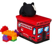 Relaxdays caja plegable para juguetes, bomberos, baúl almacenamiento con tapa, acolchado, 27 x 40 x 25 cm aprox., rojo