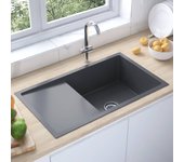 Fregadero de cocina hecho a mano de acero inoxidable negro.
