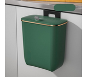 Cubo de basura de cocina verde de pared con tapa, gran capacidad de 9 l, dimensiones 14.8x26.6x30 cm, con bolsas de basura incluidas.