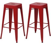 Juego de 2 taburetes de bar hwc-a73, taburete de bar taburete de mostrador, metal diseño industrial apilable ~ rojo