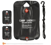 Relaxdays set de tres duchas de camping, 20 l, ducha solar para colgar, plegable, ducha de mano, portátil, negro