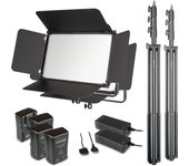 Walimex pro led niova 150-f pro juego de luz de área incl. 2x luz de vídeo, 2x trípode de lámpara, 4x batería v-mount & 2x cargador, 150 w luz ...