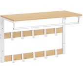 Perchero de pared con 10 ganchos extraíbles y barra de colgar - doble fila, estilo roble y blanco, ideal para pasillo, dormitorio y baño
