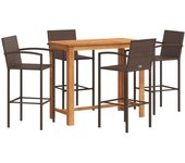 Mesa y taburetes de jardín 5 pzas madera acacia ratán pe marrón