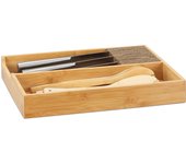 Relaxdays cuberteros para cajón cocina, bambú, cuchillero, portacubiertos, soporte cuchillos, 6,5 x 38 x 30 cm, natural