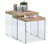 Relaxdays set 2 mesas auxiliares cuadradas, cristal-dm, beige, 40-45 cm de alto