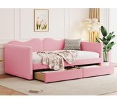 Sofá cama individual 90x200 cm con 2 cajones - de terciopelo tiddy - rosa