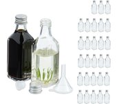 Relaxdays pack botellitas de cristal, 30 mini botellas para rellenar, 50 ml, tapa rosca y tapón, transparente/plateado