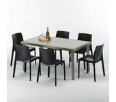 Mesa rectangular beige 150x90 cm y 6 sillas de colores marion