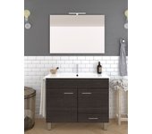 Mueble de baño samos 2 puertas y un cajón incluye lavabo y espejo - roble sinatra 90 x 45 cm seno centrado