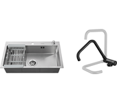 Fregadero cocina cepillado 68x45x19cm con distributor jabón escurridor cestagripo de cocina negro, extractible rotativo de 360 °, 2 funciones