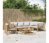 Vidaxl set de muebles de jardín 7 piezas bambú y cojines gris claro