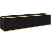 Mueble tv con lamas negras, 135 x 30 x 32 cm, push to open