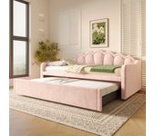 Cama nido 90x200/180x200 cm - con cama nido - con tira de luz led - terciopelo - rosa (colchón no incluido)