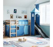 Cama altillo infantil con torre azul 80x200cm madera maciza de pino