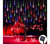 Luces solares de navidad para exteriores, luces solares de lluvia de meteoritos, decoraciones navideñas, rgb (8 tubos, 50 cm, 288 led)