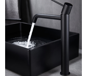 Imex - grifo monomando lavabo caño alto | grifo baño mezclador agua fria y caliente | grifo lavabo sobre encimera | serie monza | color negro mate