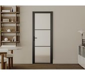 Puerta reversible de aluminio y vidrio templado esmerilado - alt. 204 x l73 cm - negro - maseru