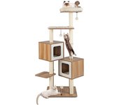 Costway árbol para gatos de madera moderno para interiores, torre de gatos de 163 cm de altura con postes para rascar de sisal, cojines lavables, plat