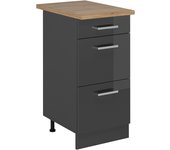 Vicco mueble bajo de cocina r-line, antracita alto brillo, 40 cm con cajones, et roble