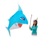 Relaxdays piñata tiburón, para colgar, fiestas cumpleaños niños y niñas, forma pez, rellenable, papel, azul y blanco