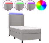 Cama con somier, colchón y luces led, tela gris claro, 90x200 cm
