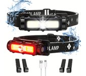 Potente linterna frontal, linterna frontal led recargable con luz blanca roja e imán desmontable, linterna frontal de 7 modos para correr