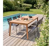 Mesa de jardín de madera extensible y 6 sillas