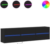 Mueble de tv de pared con led negro 180x31x45 cm