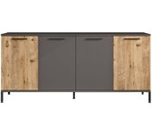 Aparador bratislava, aparador de salón, aparador de salón, despensa de cocina, 160x40 h72 cm, roble y antracita