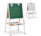 Relaxdays pizarra infantil caballete, altura regulable, magnética, rotuladores y tizas, 122-160x65x69 cm, madera, blanco