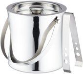 Relaxdays cubitera doble pared, acero inoxidable con tapa y pinzas, cubeta hielo picado o en cubos, asa, 1,5 l, plateado