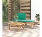 Vidaxl set de muebles de jardín 3 piezas bambú con cojines verde