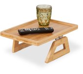 Relaxdays bandeja de sofá para reposabrazos, de bambú, cuadrada, para servir bebidas y comida, 35 x 26,5 cm, natural