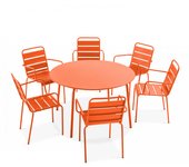 Mesa redonda de jardín y 6 sillas de acero naranja, palavas - oviala
