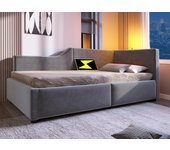Cama contenedor 90x200cm - sofá cama de terciopelo - con luz de lectura y puertos de carga - con somier - gris