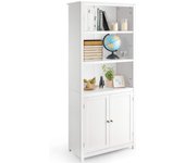 Costway armario librería con 3 repisas, librería con doble puertas, estante con 3 repisas abiertas y armario, repisas regulables, ideal para dormir sa
